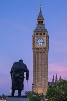 Images Dated 30th May 2022: Churchill Statue, Big Ben & Parliament Square, London, England, UK