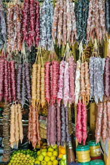 Churchkhela, a traditional Georgian sweet candy made from grape must, nuts and flour