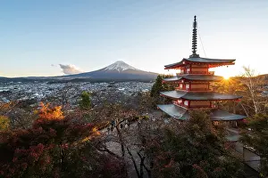 Pagodas Prints: Chureito Pagoda and Mt Fuji, Fujiyoshida, Yamanashi Prefecture, Japan