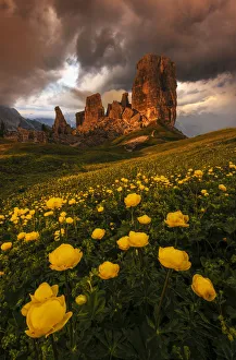 Cinque Torri in the Dolomiti Bellunesi during a stormy summer sunset, Dolomites, Italy Cinque Torri in the Dolomiti Bellunesi during a stormy summer sunset, Dolomites, Italy