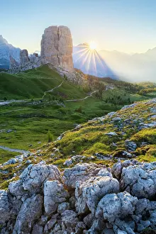 Environment Prints: Cinque Torri peak in summer at sunrise