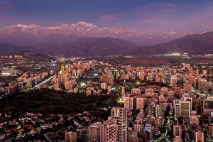 Images Dated 14th September 2023: City & Andes Mountains at dusk, Santiago, Chile