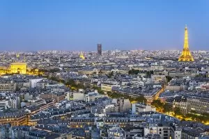 19th Century Gallery: City, Arc de Triomphe and the Eiffel Tower, viewed over rooftops, Paris, France, Europe