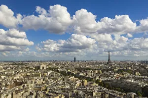 City, Arc de Triomphe and the Eiffel Tower, viewed over rooftops, Paris, France, Europe