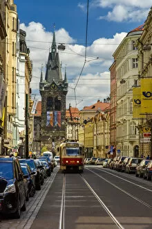 Images Dated 11th May 2017: City centers street with tram and Henrys Tower in the background