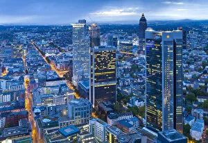 Images Dated 9th June 2011: City centre from above at dusk, Frankfurt, Hesse, Germany, Europe