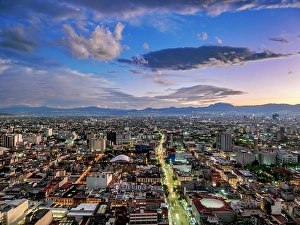 Tower Block Prints: City Centre Skyline at dusk, elevated view, Mexico City, Mexico