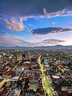 Tower Block Prints: City Centre Skyline at dusk, elevated view, Mexico City, Mexico