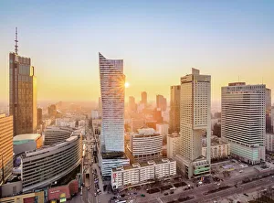Q2 2023 Collection: City Centre Skyline at sunset, elevated view, Warsaw, Masovian Voivodeship, Poland