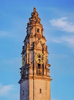 Cardiff Prints: City Hall, clock tower at sunset, Cardiff, Wales, United Kingdom
