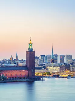 Baltic Collection: City Hall at dusk, elevated view, Stockholm, Stockholm County, Sweden
