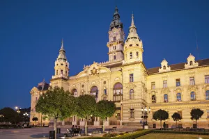 City Hall at dusk, Gyor, Western Transdanubia, Hungary
