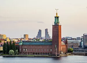 Baltic Collection: City Hall at sunrise, elevated view, Stockholm, Stockholm County, Sweden