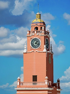 Clock Prints: City Hall Tower, Plaza Grande, Merida, Yucatan State, Mexico