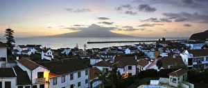 Faial Prints: The city of Horta at dawn with the volcano of Pico island on the horizon