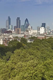 City of London skyline above Hyde Park, London, England, UK