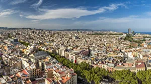 Barrio Gotico Prints: City skyline, Barcelona, Catalonia, Spain