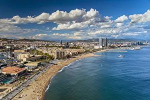 City skyline with beaches of Barceloneta district, Barcelona, Catalonia, Spain City skyline with beaches of Barceloneta district, Barcelona, Catalonia, Spain