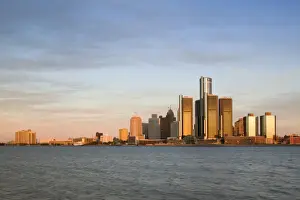 Detroit Prints: City Skyline along Detroit River, Detroit, Michigan, USA