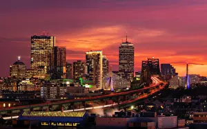 Chelsea Prints: City skyline at dusk, Boston, Massachusetts, USA