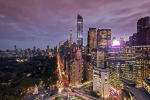 City skyline at dusk with Central Park, Manhattan, New York, USA