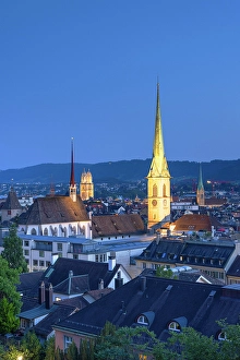 Preacher Church Prints: City skyline at dusk, Zurich, Switzerland