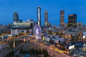 Highway Prints: City skyline, elevated view over Downtown and the Centennial Olympic Park in Atlanta