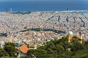 City skyline and Fabra astronomical observatory, Tibidabo Mountain, Barcelona, Catalonia