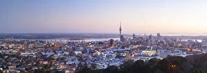 City Skyline illuminated at dawn, Auckland, North Island, New Zealand, Australasia