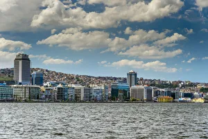 City skyline with Kordon sea promenade from the sea, Izmir, Turkey