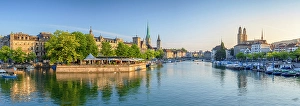 Dock Prints: City skyline and Limmat River at sunrise, Zurich, Switzerland