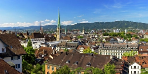 Rooftops Prints: City skyline from Polyterrase, Zurich, Switzerland