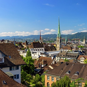St Peter Church Prints: City skyline from Polyterrase, Zurich, Switzerland