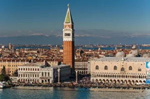Venezia Prints: City skyline with snowy Alps behind, Venice, Veneto, Italy
