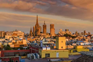 Images Dated 21st April 2017: City skyline at sunset, Barcelona, Catalonia, Spain