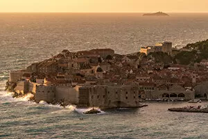 City skyline at sunset, Dubrovnik, Croatia