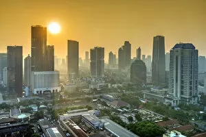 Indonesian Gallery: City skyline at sunset, Jakarta, Java, Indonesia