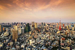 Roppongi Hills City Skyline Print at Sunset, Tokyo, Japan. Art