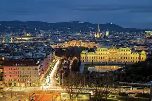 Belvedere Prints: City skyline with Upper Belvedere building complex in the foreground, Vienna, Austria