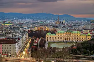 City Center Prints: City skyline with Upper Belvedere building complex in the foreground, Vienna, Austria