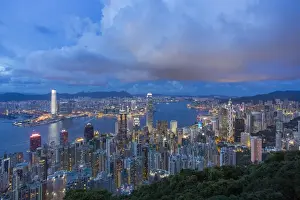 Central Prints: City skyline and Victoria Harbour viewed from Victoria Peak, Hong Kong, China