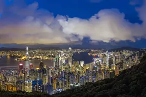 City skyline and Victoria Harbour viewed from Victoria Peak, Hong Kong, China