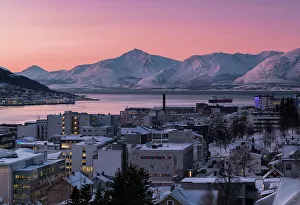 Main Street Prints: The city of Tromso during winter dusk, Troms County, Norway, Europe