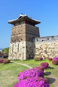 City Walls Prints: City walls and Seobukgongsimdon Tower of Hwaseong Fortress (UNESCO World Heritage Site)