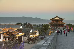 City Walls and South Gate at sunset, Dali, Yunnan, China