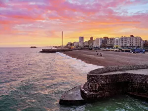 Images Dated 28th November 2022: City Waterfront seen from Brighton Palace Pier at sunset, City of Brighton and Hove, East Sussex