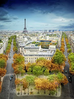 Paris Prints: Cityscape from Arc de Triomphe with Eiffel Tower in the back