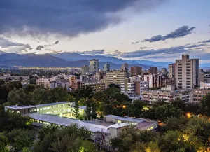 Mendoza Prints: Cityscape of Mendoza with Andes in the background, twilight, Argentina
