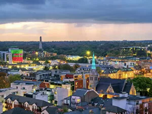 Images Dated 31st March 2023: Cityscape towards Phoenix Park seen from Gravity Bar at dusk, Guinness Storehouse, Dublin, Ireland