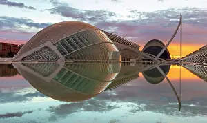 Sciences Prints: The Ciudad de los artes y ciencias (City of Arts and Sciences) reflecting in water